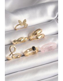 Pirinç Gold Renk Kelebek Figür Sarmal Model 6'Lı Kadın Yüzük Seti
