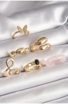 Pirinç Gold Renk Kelebek Figür Sarmal Model 6'Lı Kadın Yüzük Seti Pirinç Gold Renk Kelebek Figür Sarmal Model 6'Lı Kadın Yüzük Seti