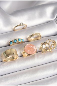 Pirinç Gold Renk Daire Pembe Mineli Zirkon Taş Detaylı 6'Lı Kadın Yüzük Seti Pirinç Gold Renk Daire Pembe Mineli Zirkon Taş Detaylı 6'Lı Kadın Yüzük Seti