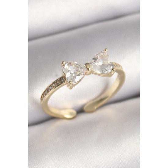 Pirinç Gold Renk Zirkon Taşlı Kalp Fiyonk Model Kadın Yüzük Pirinç Gold Renk Zirkon Taşlı Kalp Fiyonk Model Kadın Yüzük