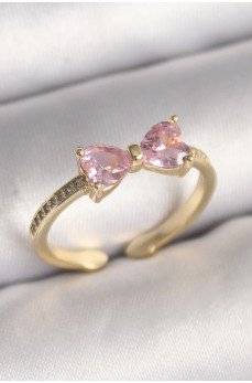 Pirinç Gold Renk Pembe Zirkon Taşlı Kalp Fiyonk Model Kadın Yüzük Pirinç Gold Renk Pembe Zirkon Taşlı Kalp Fiyonk Model Kadın Yüzük