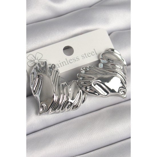 Pirinç Gümüş Renk İşlemeli Kalp Model Kadın Küpe