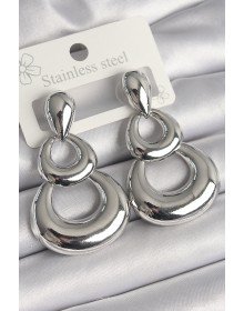 Pirinç Gümüş Renk Damla Detay Sallantı Halka Model Kadın Küpe