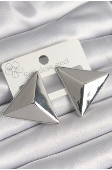 Pirinç Gümüş Renk 3D Üçgen Model Kadın Küpe