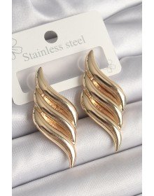 Pirinç Gold Renk 3 Sıra Dalga Model Kadın Küpe