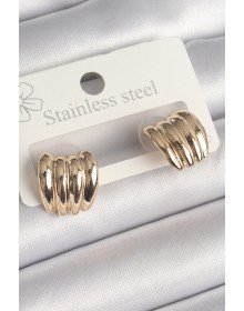 Pirinç Gold Renk İşlemeli Yarım Halka Model Kadın Küpe