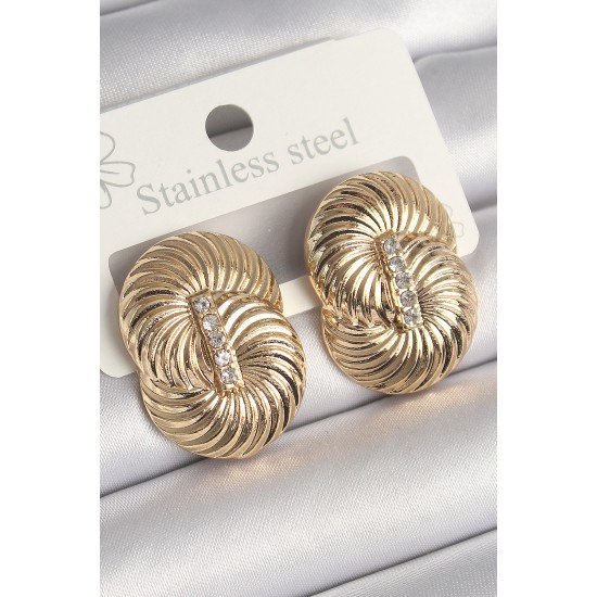 Pirinç Gold Renk Zirkon Taşlı Sarmal Model Kadın Küpe