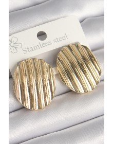 Pirinç Gold Renk İşlemeli Daire Plaka Model Kadın Küpe