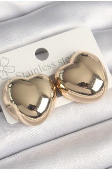 Pirinç Gold Renk Bombe Kalp Model Kadın Küpe