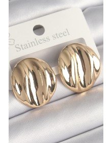 Pirinç Gold Renk İşlemeli Daire Plaka Model Kadın Küpe