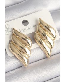 Pirinç Gold Renk 3 Sıralı Dalgalı Model Kadın Küpe
