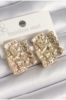 Pirinç Gümüş Renk İşlemeli Kare Plaka Model Kadın Küpe