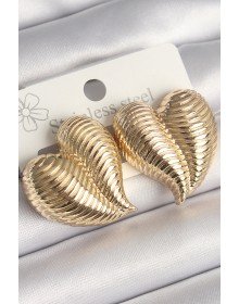 Pirinç Gold Renk İşlemeli Bomba Kalp Model Kadın Küpe