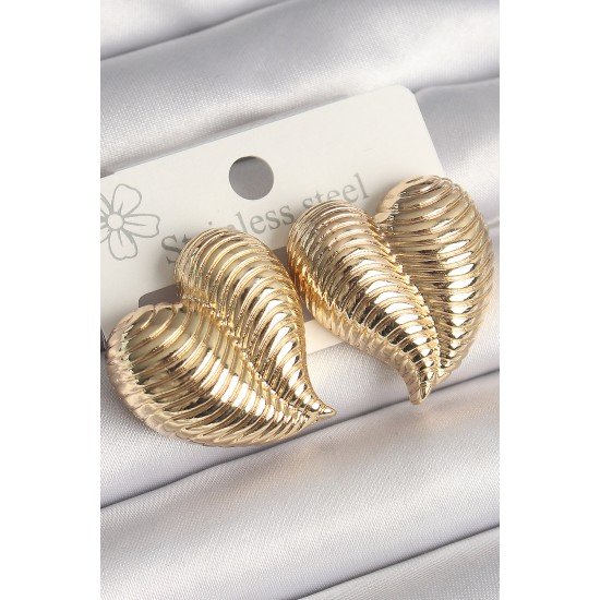 Pirinç Gold Renk İşlemeli Bomba Kalp Model Kadın Küpe