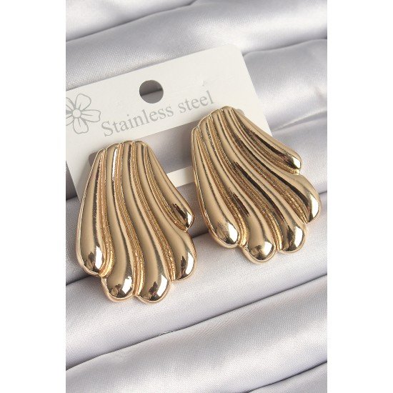 Pirinç Gold Renk İşlemeli İstirdye Model Kadın Küpe