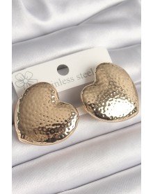 Pirinç Gold Renk İşlemeli Kalp Model Kadın Küpe