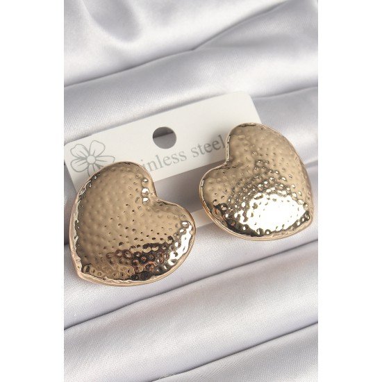 Pirinç Gold Renk İşlemeli Kalp Model Kadın Küpe