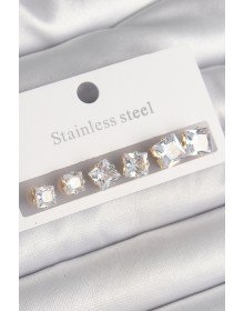 316L Çelik Gold Renk Kare Zirkon Taş Model Kadın Küpe Seti