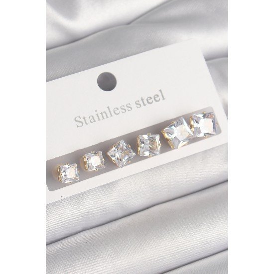 316L Çelik Gold Renk Kare Zirkon Taş Model Kadın Küpe Seti 316L Çelik Gold Renk Kare Zirkon Taş Model Kadın Küpe Seti