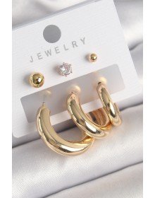 Pirinç Gold Renk Halka Model Zirkon Taşlı Topçuk Detay Kadın Küpe