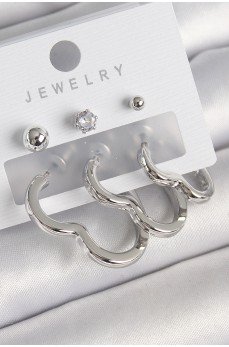 Pirinç Gümüş Renk Kalp Model Zirkon Taş Topçuk Detay Kadın Küpe Seti