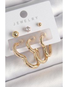 Pirinç Gold Renk Kalp Model Zirkon Taşlı Topçuk Detay Kadın Küpe Seti