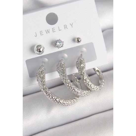 Pirinç Gold Renk Zirkon Taş Detaylı Halka Yılan Model Kadın Küpe Seti