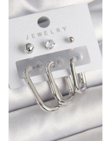 Pirinç Gümüş Renk Halka Model Zirkon Taşlı Topçuk Detay Kadın Küpe Seti