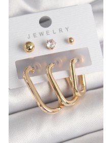 Pirinç Gold Renk Halka Model Zirkon Taş Topçuk Detay Kadın Küpe Seti