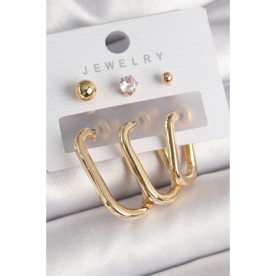 Pirinç Gold Renk Halka Model Zirkon Taş Topçuk Detay Kadın Küpe Seti Pirinç Gold Renk Halka Model Zirkon Taş Topçuk Detay Kadın Küpe Seti