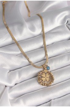 316L Çelik Gold Renk İtalyan Zincir Dorika Yonca Model Nazar Boncuk Detay Kadın Kolye