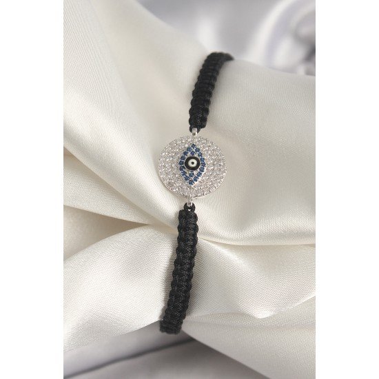 Pirinç Gümüş Renk Zirkon Taşlı Göz İşlemeli Figür Asansörlü Makrome Model Kadın Bileklik Pirinç Gümüş Renk Zirkon Taşlı Göz İşlemeli Figür Asansörlü Makrome Model Kadın Bileklik