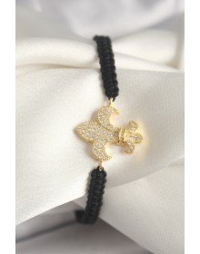 Pirinç Gold Renk Zirkon Taşlı Zambak Figür Asansörlü Makrome Model Kadın Bileklik