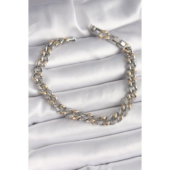 Pirinç Mix Renk Zirkon Taşlı Zincir Model VIP Seri Kadın Bileklik