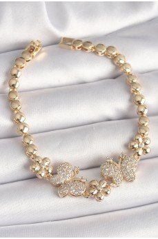 Pirinç Gold Renk Zirkon Taşlı Kelebek Figür Çiçek Zincir Model Kadın Bileklik Pirinç Gold Renk Zirkon Taşlı Kelebek Figür Çiçek Zincir Model Kadın Bileklik