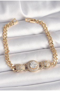 Pirinç Gold Renk Zirkon Taşlı Leopar Figür Zincir Model Kadın Bileklik Pirinç Gold Renk Zirkon Taşlı Leopar Figür Zincir Model Kadın Bileklik