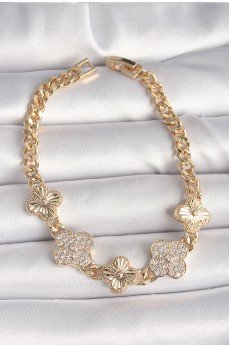 Pirinç Gold Renk Zirkon Taşlı Yonca Model Kadın Bileklik