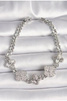 Pirinç Gümüş Renk Zincir Yonca Model Kadın Bileklik Pirinç Gümüş Renk Zincir Yonca Model Kadın Bileklik