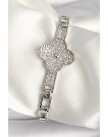 Pirinç Gümüş Renk Zirkon Taşlı Yonca Model Kadın Bileklik