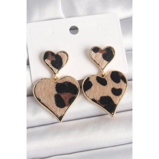 Pirinç Gold Renk Sallantı Leopar Kalp Model Kadın Küpe Pirinç Gold Renk Sallantı Leopar Kalp Model Kadın Küpe