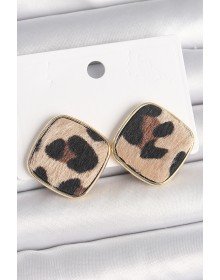 Pirinç Gold Renk Kare Leopar Model Kadın Küpe