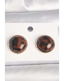Pirinç Gold Renk 3D Daire Leopar Model Kadın Küpe