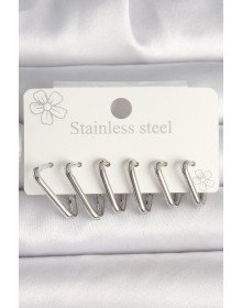 316L Çelik Gümüş Renk Üçgen Model Kadın Küpe Seti