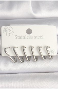 316L Çelik Gümüş Renk Üçgen Model Kadın Küpe Seti