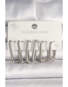 316L Çelik Gümüş Renk Kare Model Kadın Küpe Seti