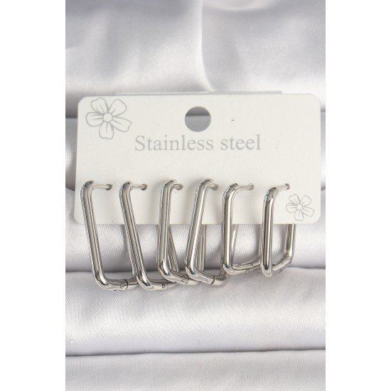 316L Çelik Gümüş Renk Kare Model Kadın Küpe Seti 316L Çelik Gümüş Renk Kare Model Kadın Küpe Seti