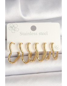 316L Çelik Gold Renk Kalp Model Kadın Küpe Seti