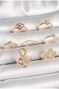Pirinç Gold Renk Zirkon Taşlı Sonsuzluk Figür Yıldız Detay Kadın Yüzük Kombini Pirinç Gold Renk Zirkon Taşlı Sonsuzluk Figür Yıldız Detay Kadın Yüzük Kombini