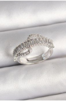 Pirinç Gümüş Renk Su Yolu Zirkon Taşlı Ayarlanabilir Model Kadın Yüzük