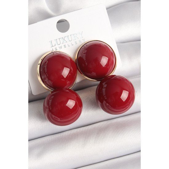 Pirinç Gold Renk Kırmızı Boncuk Model Kadın Küpe